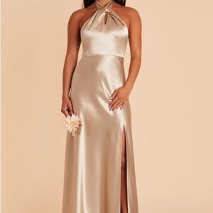 Elegant Champagne Satin Halter Dress